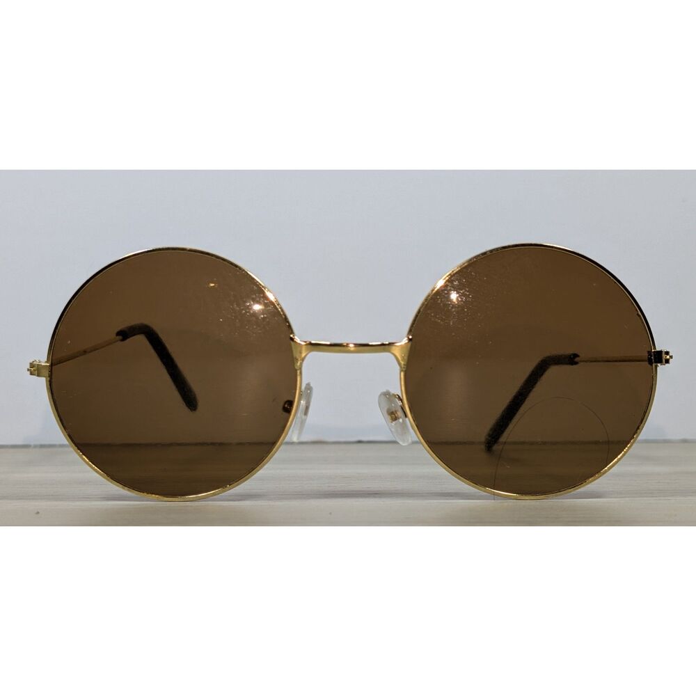 Vintage Lennon Style Round Sunglasses Gold Tone Frame Brown Tinted Lenses